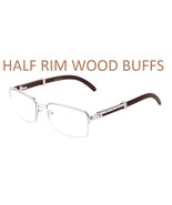 1/2 Rim Semi Rimless Rectangle Wood Buffs Unisex clear glasses Silver Da... - £23.75 GBP