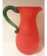 Contemporary Red Glass Pitcher with Green Applied Handle - $44.99