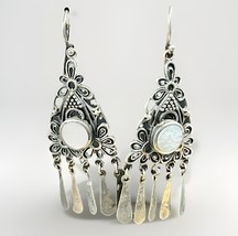 Vintage 925 Sterling Silver Moonstone Filigree Chandelier Dangle Drop Ea... - $32.66