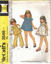 McCall&#39;s Pattern 3646 Girls&#39; Dress Top Pants Size 4 A Carefree Pattern Uncut - £5.52 GBP