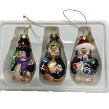 Pier One Penguin Hand Blown Glass Christmas Ornaments Lot of 3 - £12.53 GBP
