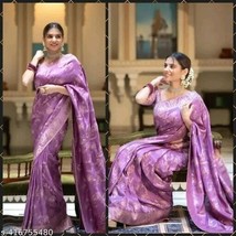 Purple Sari Bollywood Saree Indian Sarees Designer Party Wear Silk Wedding Sari - $39.15