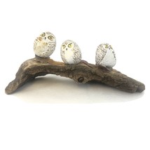 Vintage 1970&#39;s Stone Owl Rock Family resting  on a Driftwood Branch - $24.74