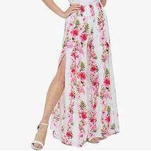 Hawaii Hangover Lady High Slit Hibiscus Pink Line Floral Wide Leg Pants - £30.07 GBP
