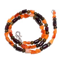 Natural Carnelian Labradorite Garnet Gemstone Smooth Beads Necklace 17&quot; UB-4711 - £7.84 GBP