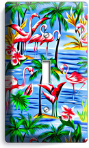 Pink Flamingos Paradise Island Palm Trees Single Light Switch Wall Plate Decor - £8.59 GBP