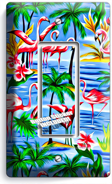 PINK FLAMINGO PARADISE ISLAND PALM TREE SINGLE GFI LIGHT SWITCH WALL PLATE DECOR