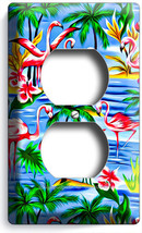 Pink Flamingos Paradise Island Palm Trees Duplex Outlets Wall Plate Cover Decor - £8.59 GBP