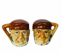 Salt Pepper Shakers vtg figurines MM toby mug cup jug style England anti... - £23.70 GBP
