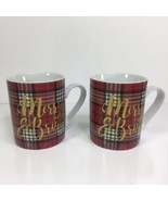  Coffee Cup Set - 2  Merry &amp; Bright  Mug Red and White Christmas  - £18.97 GBP