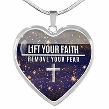 Lift Your Faith Remove Your Fear Necklace Stainless Steel or 18k Gold Heart Pend - £34.91 GBP