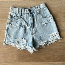 Vintage STEEL Distressed High Rise Denim Jean Shorts sz 00 - $34.99