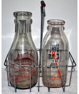 Two Milk Bottles W Carrier, # C – 1196, quart milk bottle, milk bottle - $20.65
