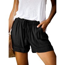 Women Ladies Casual Summer Elastic Waist Beach Linen Sweat Shorts With Pockets B - £36.37 GBP