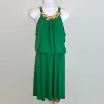 DressBarn Womens Green Dress Size 10 Embellished Elastic Waist Sleeveless New - £24.42 GBP