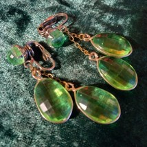 Dalsheim earrings faceted lucite or acrylic clip on pretty light green - $10.00