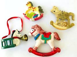 4 Rocking Horse Christmas Ornaments Variety Wood Ceramic Metal Resin - £11.40 GBP