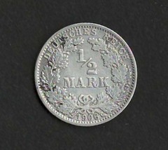GERMANY 1906  Fine Silver Coin 1/2 Mark KM # 17                  dc7 - $11.75