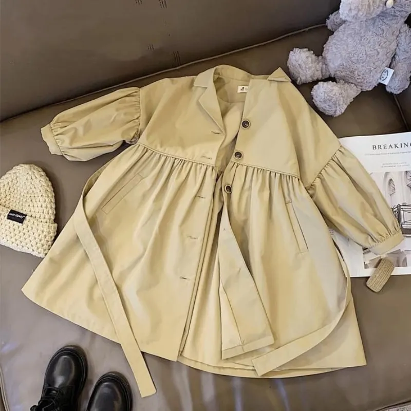 Fashion Baby Girl Trench Jacket Puff Sleeve Kid Windbreak Jacket Long  Spring Ch - £115.97 GBP
