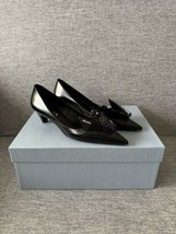 Prada $1490 Brushed Leather Flower Kitten Heel Pumps Size 37, NIB.! - £1,057.10 GBP