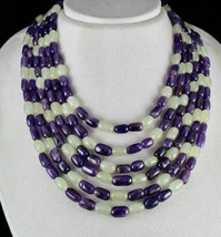 Natural Multi Jade Amethyst Beads 6 L 1104 Carats Long Gemstone Fashion Necklace - £93.29 GBP