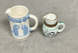 Wedgwood Embossed Queen&#39;s Ware Mini Pitcher &amp; Limoges Cow Trinket Jug Fi... - $14.85
