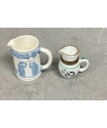 Wedgwood Embossed Queen&#39;s Ware Mini Pitcher &amp; Limoges Cow Trinket Jug Fi... - $20.22 CAD