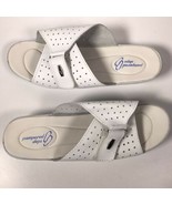 Pampered Steps Women&#39;s Sz 9 Slides Hook &amp; Loop Strap White &amp; Blue - $27.15 CAD