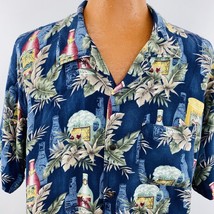 Steve Barrys Aloha Hawaiian XXL Blue Shirt Beer Cocktails Palm Leaves Drink Tiki - £23.69 GBP