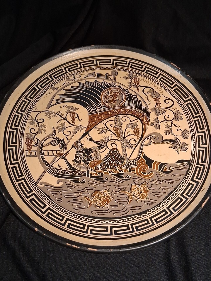 Large Terracotta Clay Plate Vintage  Dionysos  Odessey Item image 11
