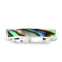 Rectangular Bar Abalone Shell Inlay Sterling Silver Ring-5 - £15.10 GBP