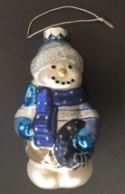 Glass Snowman Christmas Tree Ornament Blue Silver White Approx 5&quot; - $15.00