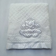 Baby Starters God Bless Baby blanket satin trim white teddy bear angel acrylic - £26.30 GBP