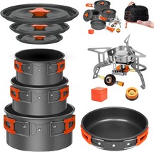 Camping Cookware Mess Kit Set With Stove - Backpacking Camping Pots And Pans - £50.27 GBP