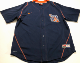 Detroit Tigers Vintage 90s MLB AL Orange Nike Navy Blue Sewn Team Logo Jersey L - £35.86 GBP