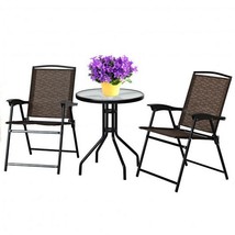 3 Pieces Bistro Patio Garden Furniture Set of Round Table and Folding Chairs - £124.43 GBP