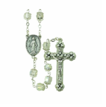 Crystal Capped Rosary Necklace Silver Plated Center Crucifix Necklace - £31.59 GBP
