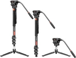71 Inch Professional Telescopic Video Monopods With Video Fluid Head And Folding - £139.02 GBP