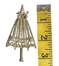 Vintage Large 3.25" Gold Tone Umbrella Metal Pin Brooch Unsigned Parasol image 1