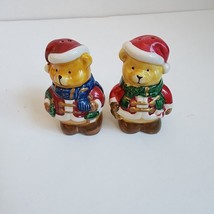Vintage Christmas Bear Salt And Pepper Shakers Holiday Santa Bears Set - £3.97 GBP