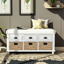 42&quot; Rustic Storage Bench with 3 Drawers and 3 Rattan Baskets - £281.32 GBP