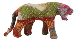 Jungle Bengal Tiger Hand Crafted Paper Mache In Colorful Sari Fabric Fig... - $19.99