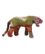 Jungle Bengal Tiger Hand Crafted Paper Mache In Colorful Sari Fabric Figurine - $19.99