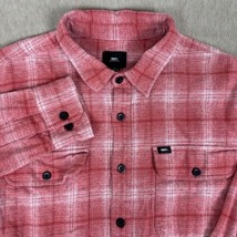 Obey Men&#39;s Large Plaid Flannel Heavy Long Sleeve Button Red Pink Outdoor Skater - £18.05 GBP