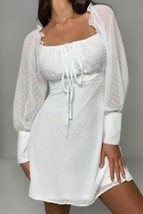 Missguided Dobby Eckiger Ausschnitt Langärmlig Kleid IN Weiß UK 8 (MSGD19-1) - £15.53 GBP
