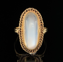 14k Yellow Gold High Dome Genuine Natural Moonstone Ring Handwrought (#J6495) - £866.54 GBP