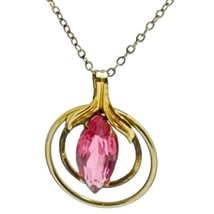 1/20 12K Gold Filled GF Signed White Co Chain 18”Necklace w/pink Glass Pendant - £44.10 GBP