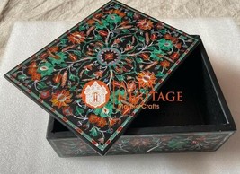 Decorative Marble Jewelry Storage Box Malachite Carnelian Handicraft Inlay E1583 - £516.55 GBP