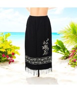 Jessica Howard Boho Skirt Size 10 P Mid Calf Length Black Linen Embroidered - $61.43 CAD