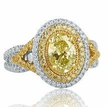 GIA Certified 1.76 CT Oval Fancy Green Yellow Chameleon Diamond Ring 18k Gold - £7,937.37 GBP